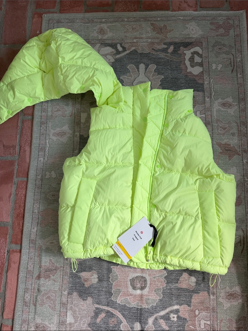 lululemon athletica Neon Yellow Puffer Vest with Detachable Hood